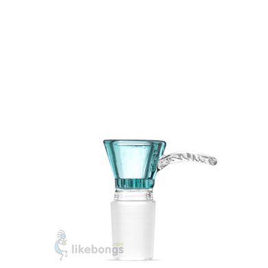 Glass Bowl with Built-In Screen and Leaflet Handle Turquoise Male Joint 18.8 mm | photo 1