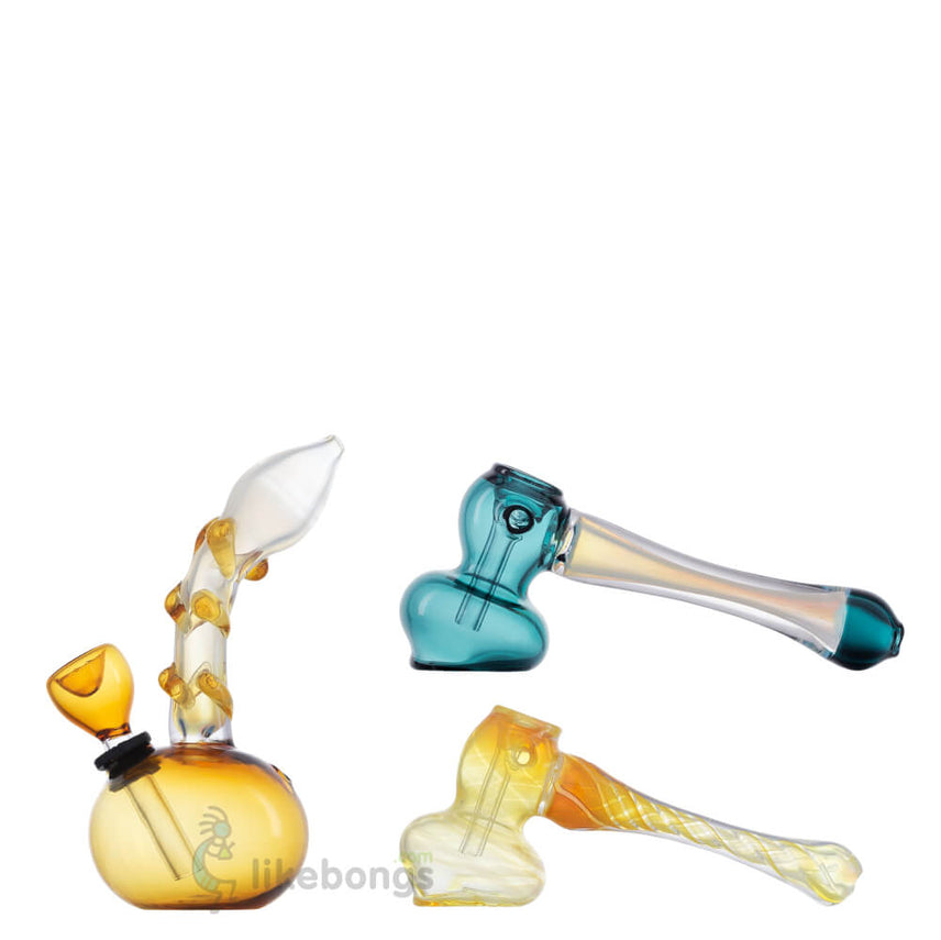 3 Glass Gifts for Friends Set of 3 Best Sellers, 5.5’’ Glass Bubbler and Two 5’’ Hammer Pipes Smoking Devices